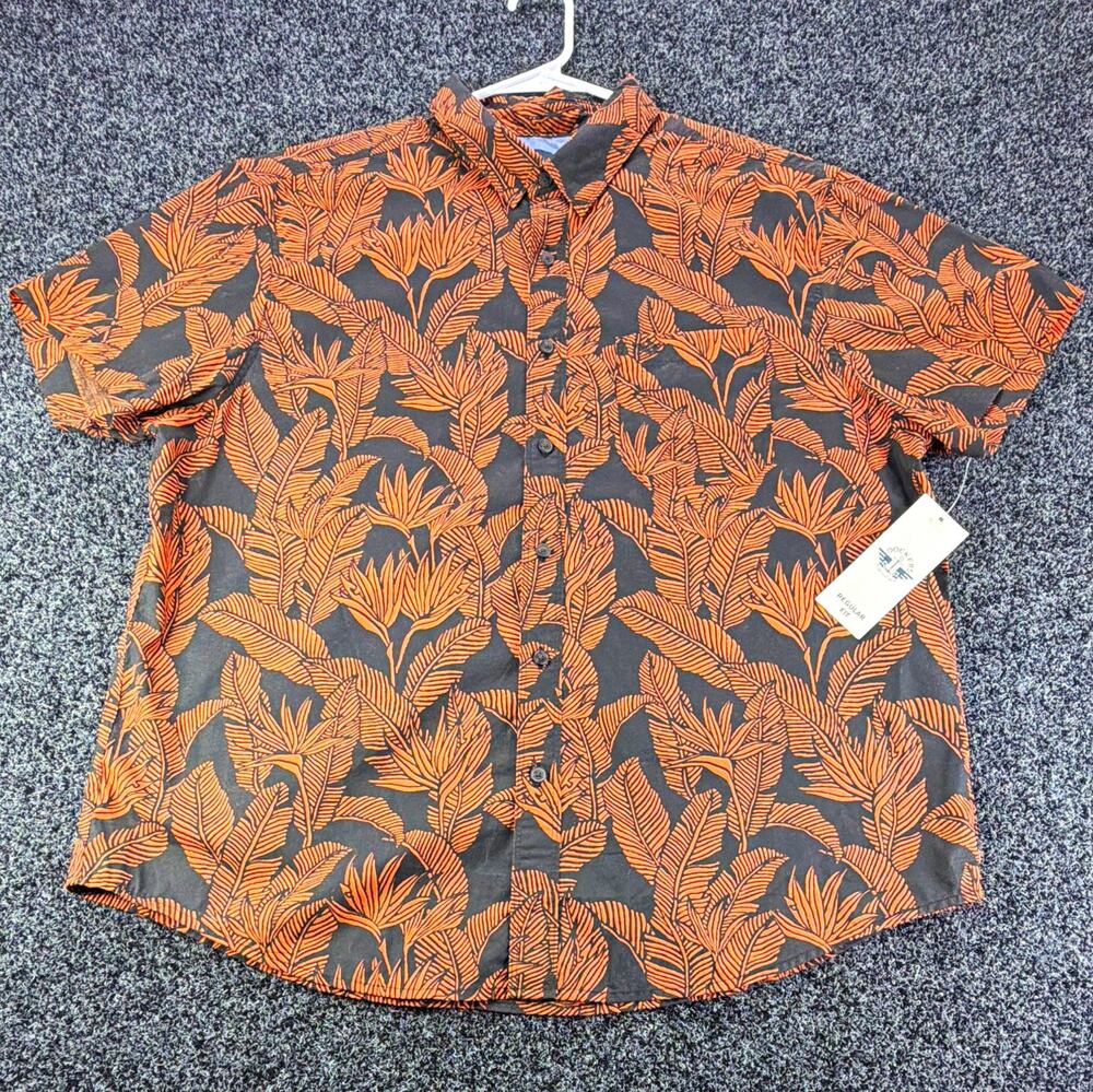 Dockers Men's XL Black/Orange Tropical Floral Stretch Regular Fit S/S Button-Up